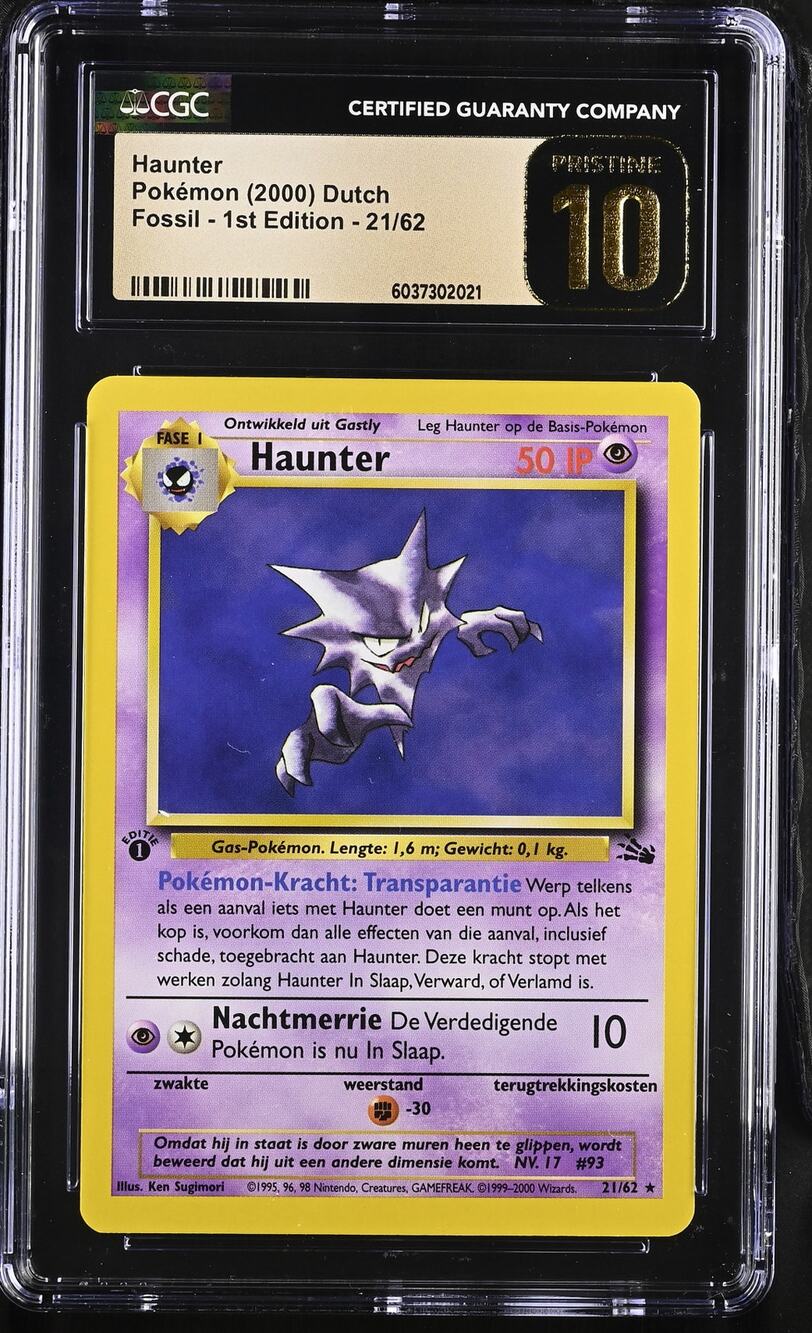 CGC 10 PRISTINE Haunter 1st Edition 21/62 Pokémon 2000 Dutch Fossil (PSA/BGS)